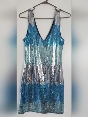 Lily Rose Blue & Silver Sequin Ombre Mini Dress